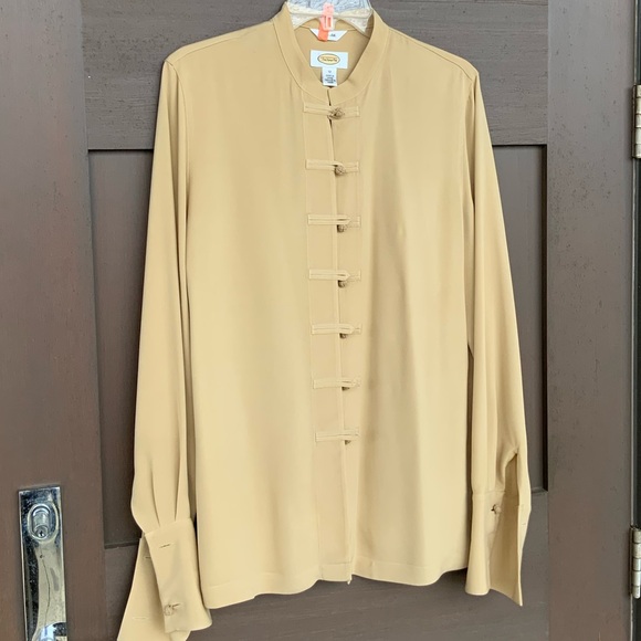 Talbots khaki silk tunic with mandarin collar and Chinese knot closures - Picture 2 of 6